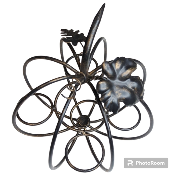 Pumpkin Candle Holder Decorative Metal Sculpture Black Bronze Fall Harvest Decor - Picture 4 of 12